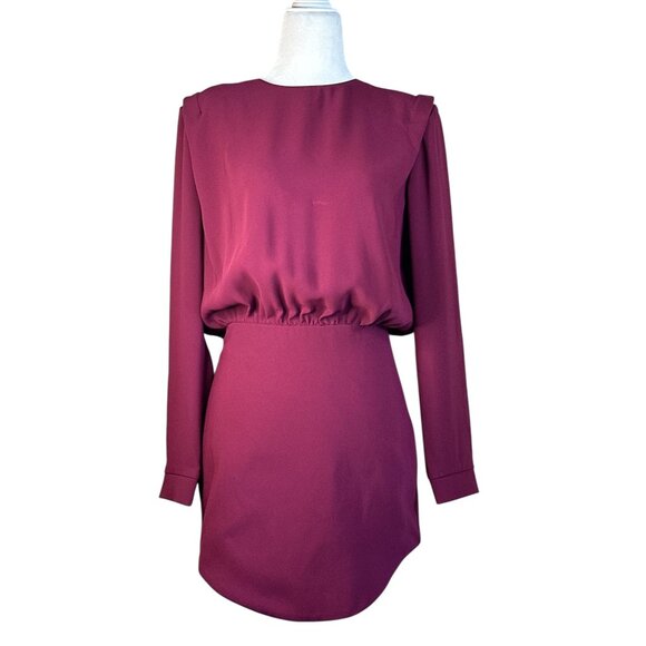 Amanda Uprichard Baldwin Dress in Burgundy XSmall Womens Long Sleeve Mini - Picture 4 of 15
